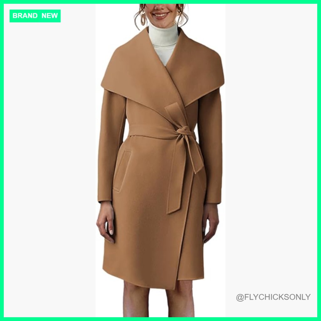 Polyester Trench Coat With Lapel Collar, Belted Closure, And Pockets